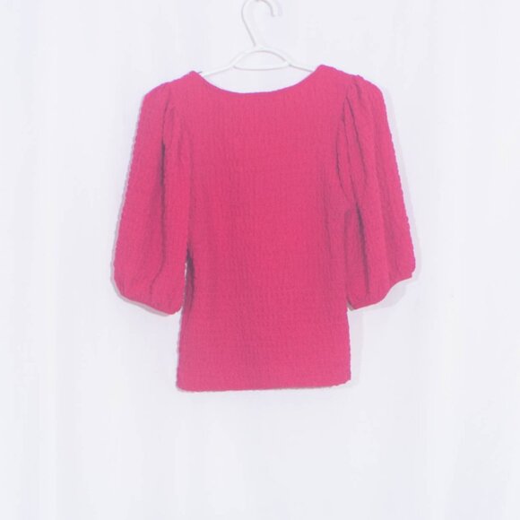 ANTHROPOLOGIE MAEVE Hot Pink Textured Puff Sleeve Blouse Size M - Picture 3 of 7
